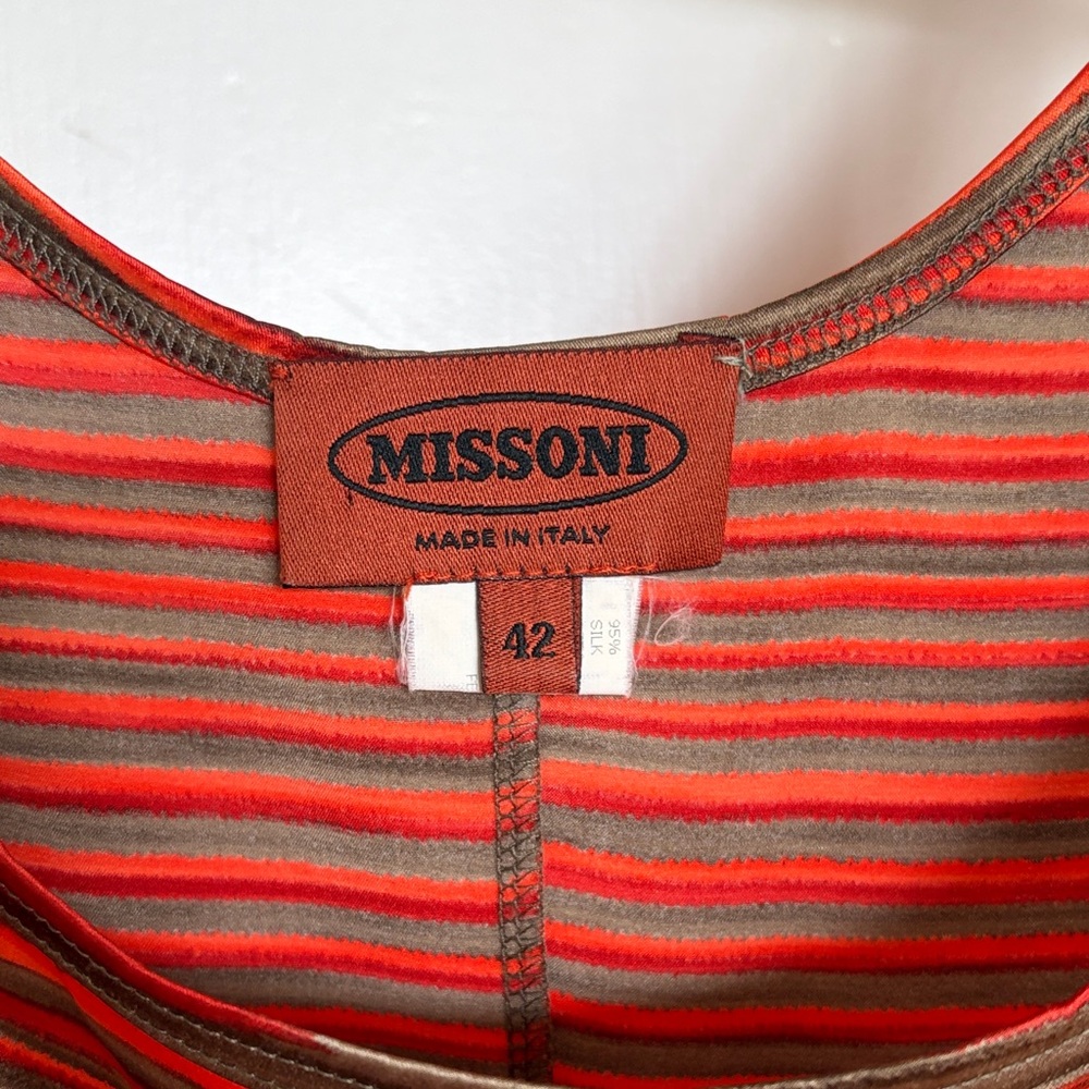 Missoni Striped Scoop Neck Mini Dress in Orange and Brown - Picture 4 of 5